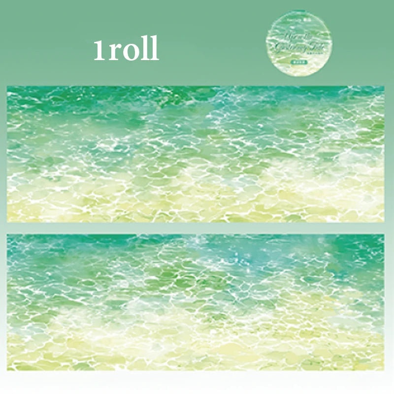 Dreamy Water Wave Base Tape, Summer Ocean Sparkle Long Roll Tape for Junk Journal and Notebook Decoration Qme C