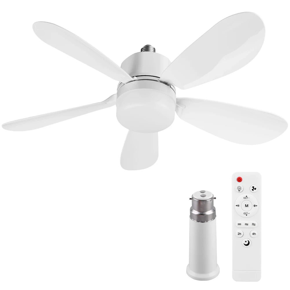 Silent Ceiling Fan with LED Lantern Remote Control Universal Dimming Fan E26/E27 Base Detachable Five Leaf Fan for Home Outdoor Qme 40W B22 Set
