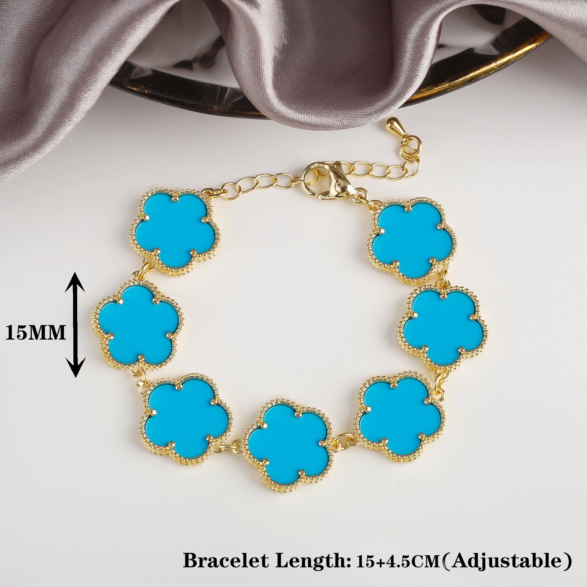 10 Color Classic Natural Stone Five Leaf Flower Bracelet For Women Party Wedding Daily Wear Brand Jewelryl Gift Free Shipping Qme Blue Gold