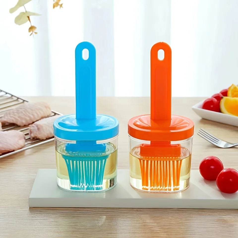 A silicone oil brush with bottle for kitchen baking and grilling Qme