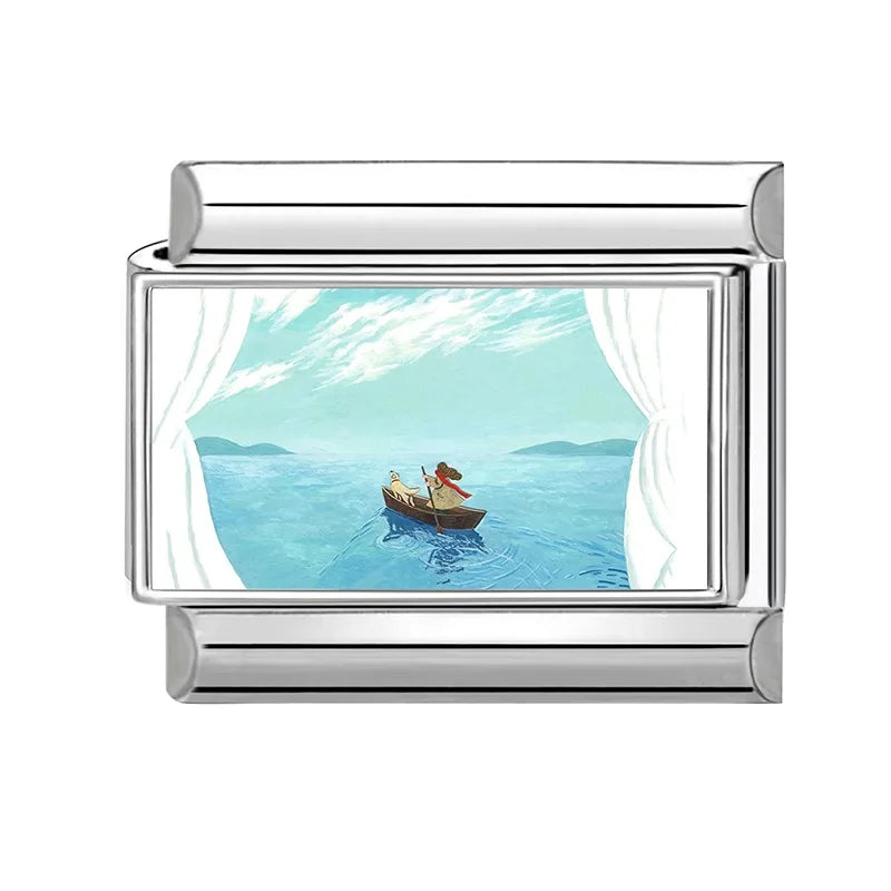 2026 Fashion Girl Boat Dogs Blue Lake Mountain Sky Italian Charm Links Fit 9mm Stainless Steel Bracelet Jewelry DIY Making Gifts Qme Style 11