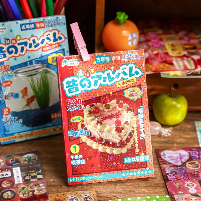 30sheets Showa Fantasy Series Kawaii Flash Die Cut Sticker Book DIY Junk Journal Diary Scrapbooking Material Stationery Stickers Qme