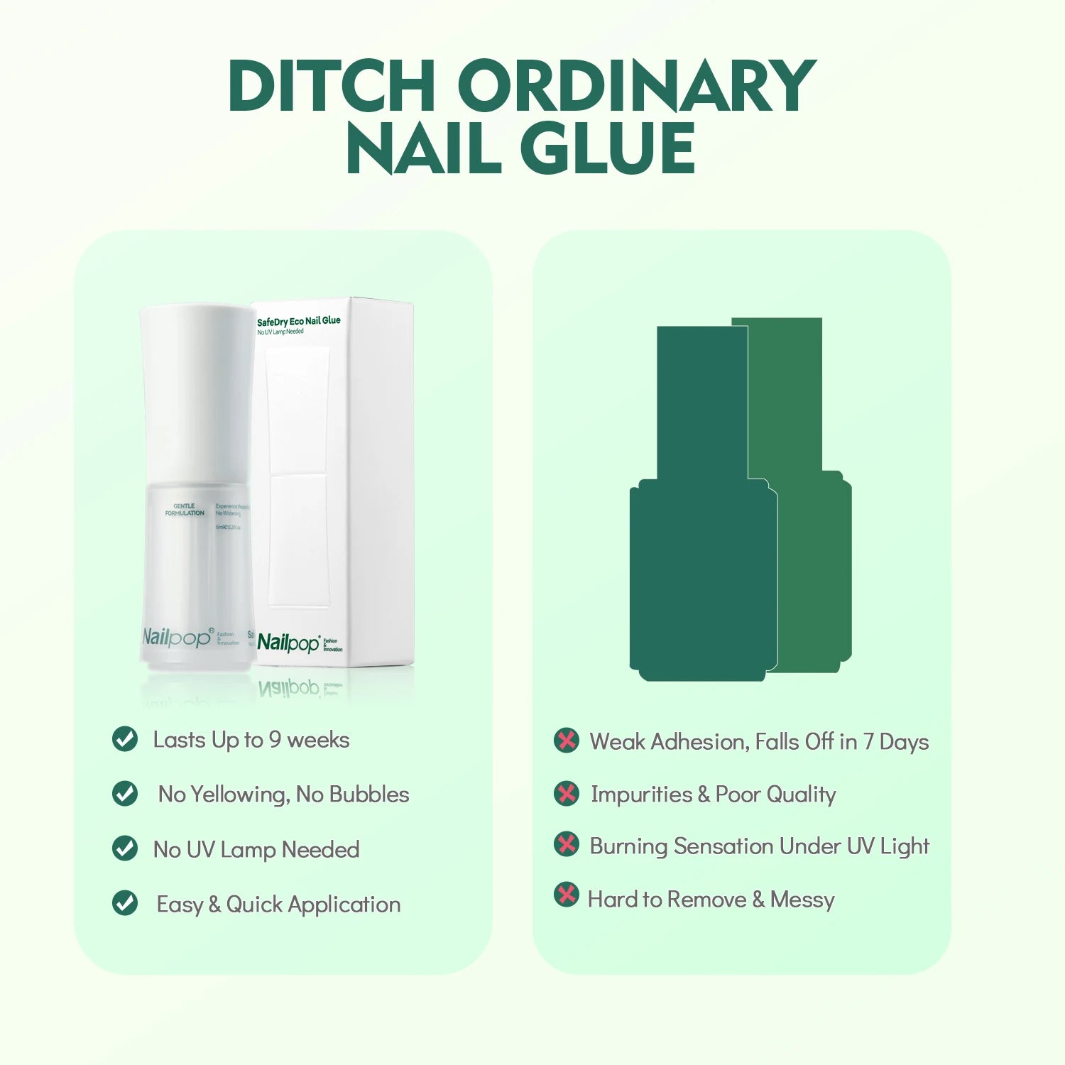 Nailpop Nail Safedry Eco Adhesive Strong Hold Non Whitening Gentle Qme