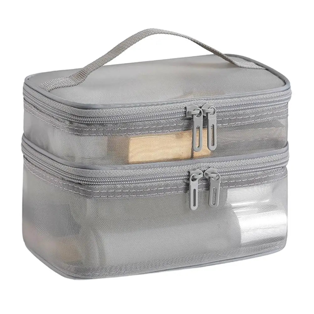 Travel Makeup Bag Handheld Mesh Storage Double Layer Cosmetic Pouch Qme B