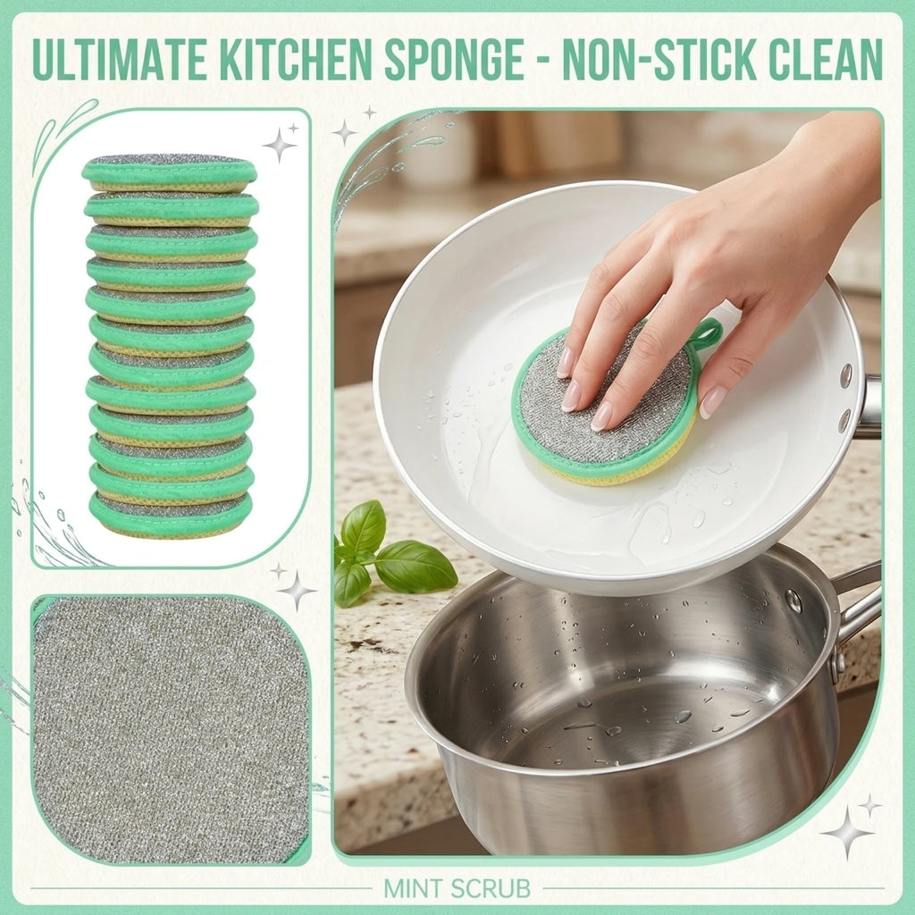 10PCS Kitchen Stain Removal Sponge Magic Wipes Clean Cotton Dishwashing Sponge Wipes Bathroom Cleaning Utensils Qme Green One Size