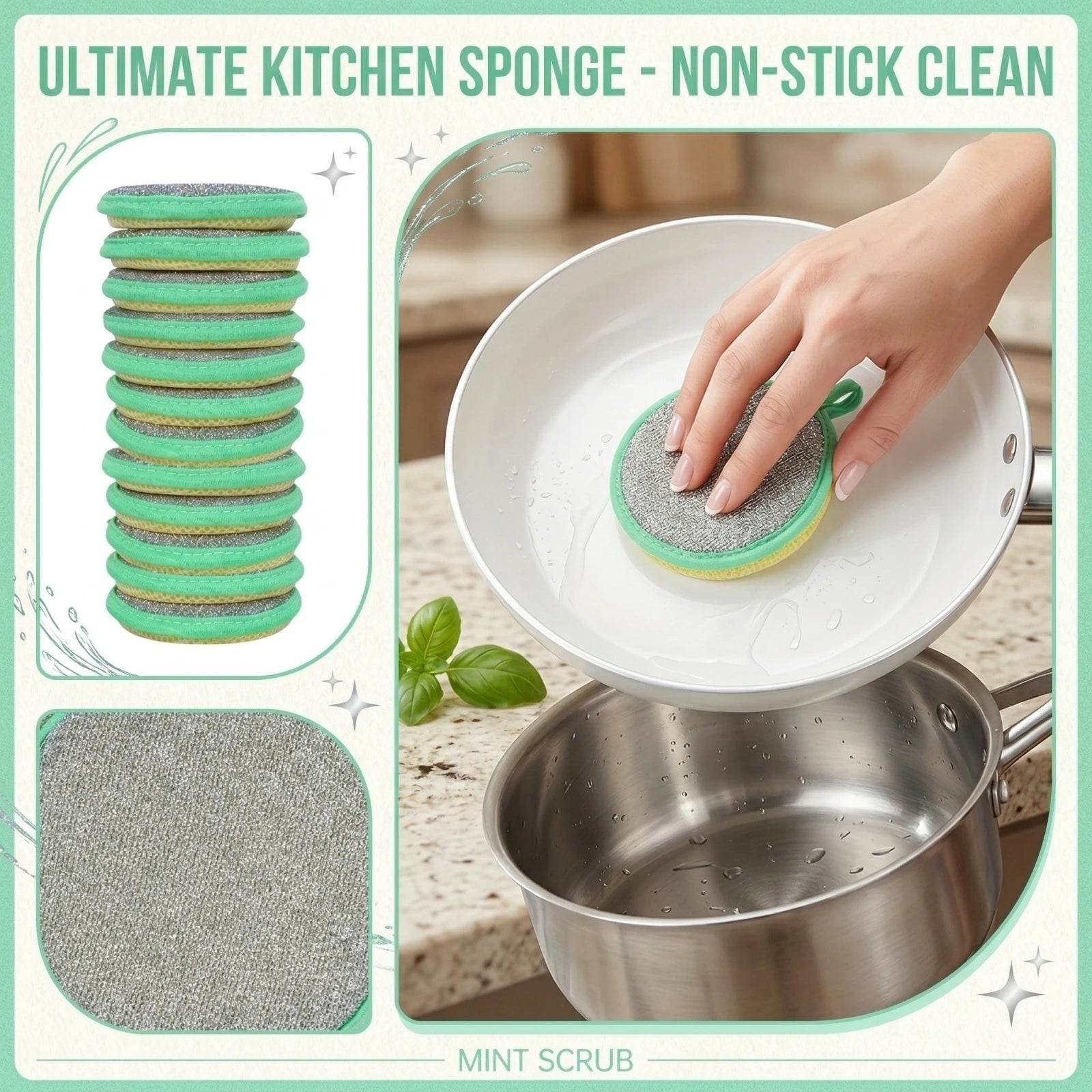 10PCS Kitchen Stain Removal Sponge Magic Wipes Clean Cotton Dishwashing Sponge Wipes Bathroom Cleaning Utensils Qme Green One Size