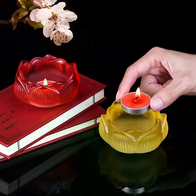 Glass Lotus Candle Holder Windproof Heat Resistant Suitable Use As Qme