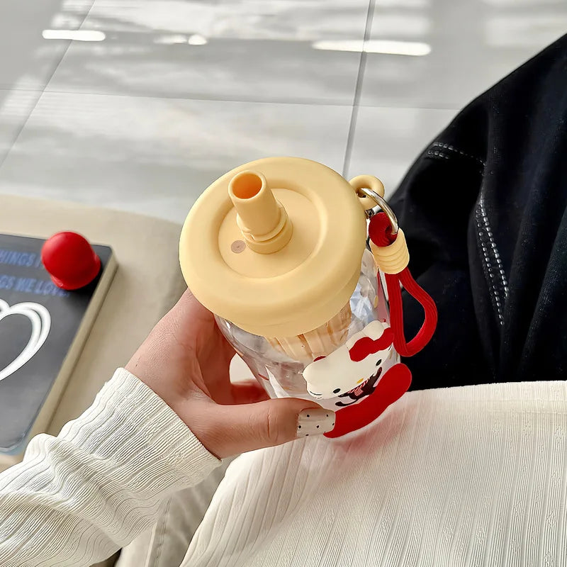 New Hello Kitty Plastic Straw Cup Stylish and Large-Capacity for Girls Portable Summer Tea-Water Separator Cup for Students Qme