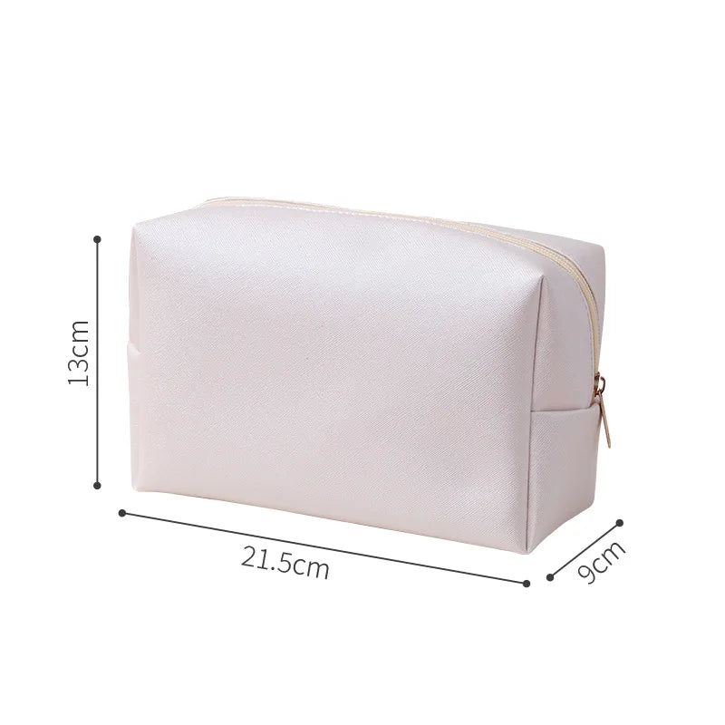 A 1pcs PU Leather Portable Toiletry Bags Waterproof Travel Make Up Bags for Women Small Medium Large Cosmetic Organizer Bags Qme Pearl White Large