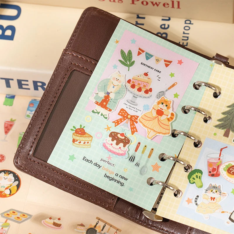 Vibrant Food & Cat Series Sticker Pack, Decor Stickers for Notebooks, Junk Journals, Water Bottles, Storage Boxes & Phone Cases Qme