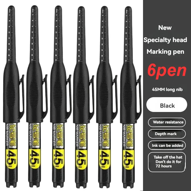 1-40Pcs 45mm Waterproof Deep Hole Marker Pens Long Nib Head Carpenter Pen Black White Ink for Multi-Purpose Woodworking Tools Qme 6pcs black pen