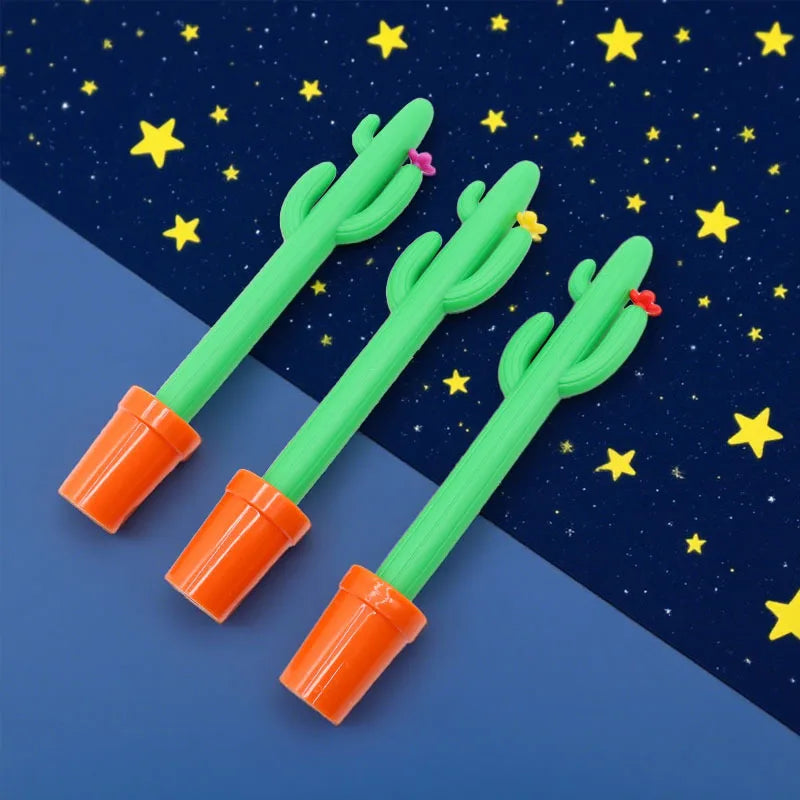 Cute Cactus Shaped Gel Pen, 0.5mm Blue Ink Neutral Pen, Creative Silicone Plant Pen for Students Office Qme