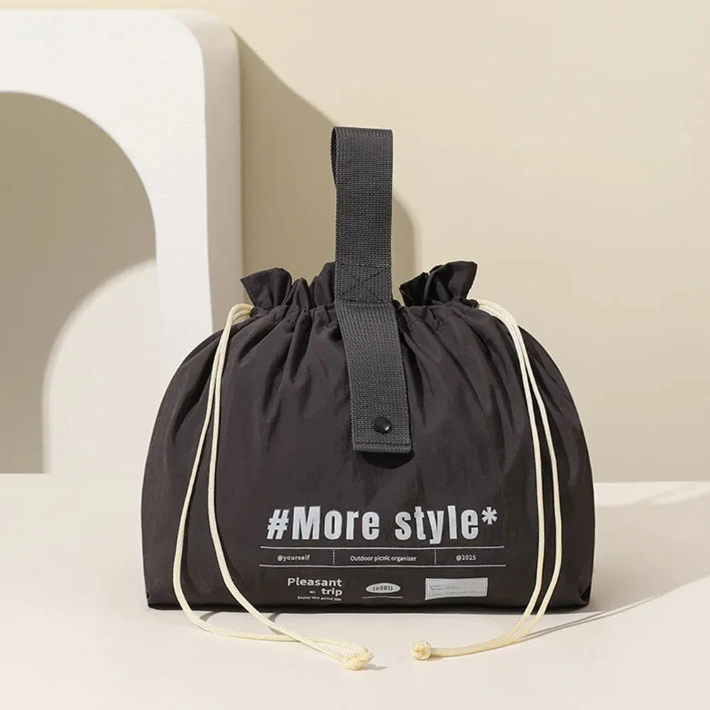 Camping Lunch Bag Large Capacity Drawstring Storage Bag Business Trip Travel Toiletry Bag Cosmetic Bag, Gift for Mother Qme Black
