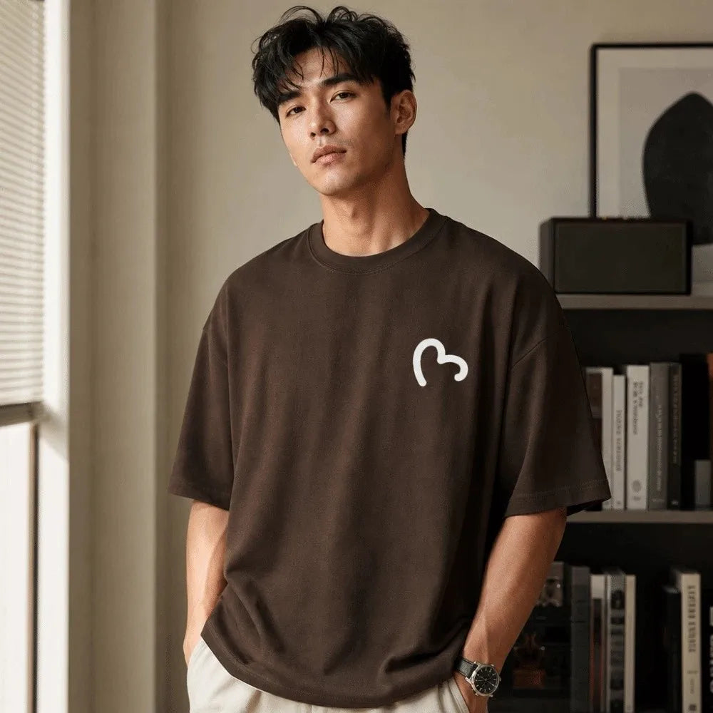Fashion Round Neck Oversized T-shirt Loose Fit Simple Couple Outfits Qme