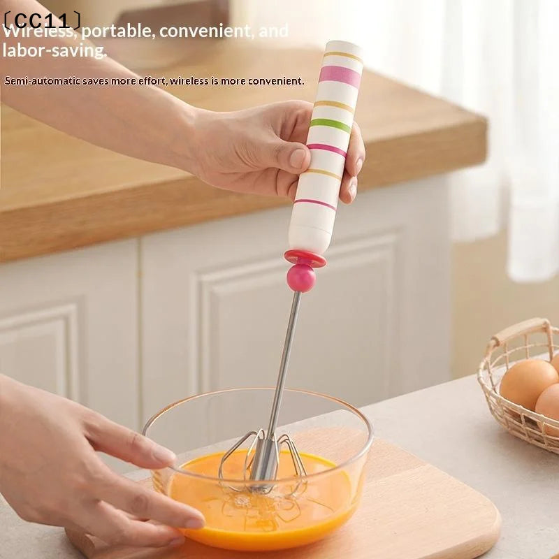 Household Semi-automatic Egg Beater Stainless Steel Cream Manual Qme