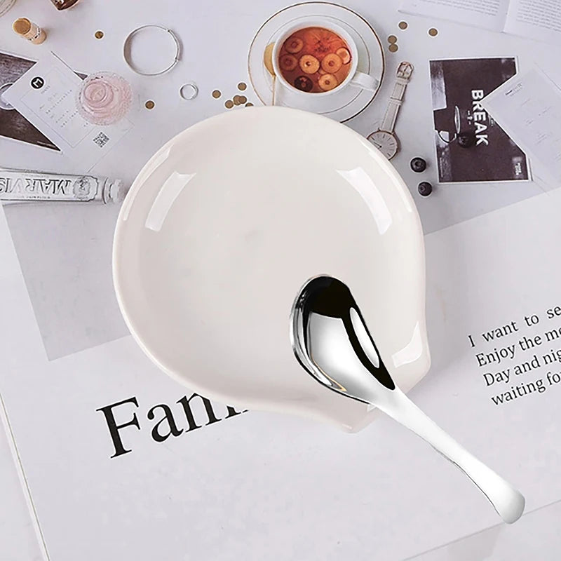 Multipurpose Ceramic Spoon Rest Pad White Holder Kitchen Utensils Qme
