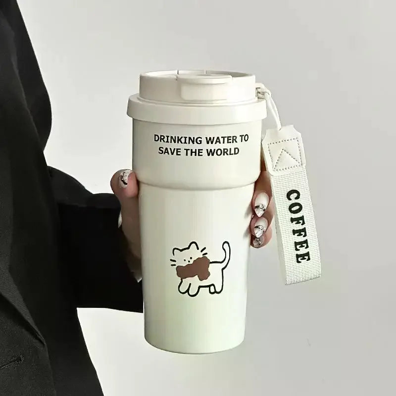Cute Insulated Coffee Mug St Portable Dual Drink Mouth Women's High Aesthetic Value Water Cup Heat Preservation Cup Qme