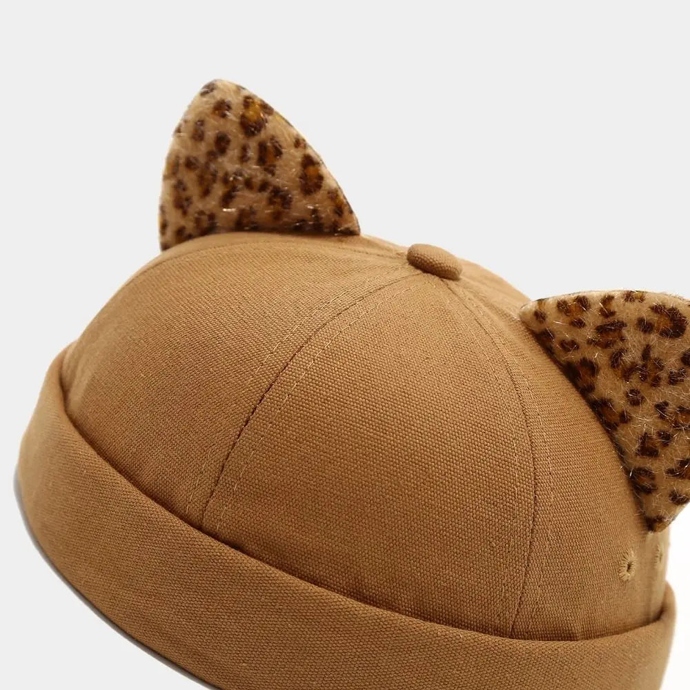 Simple Cute Cat Ears Brimless Hat Sweet Breathable Dome Melon Cap Qme