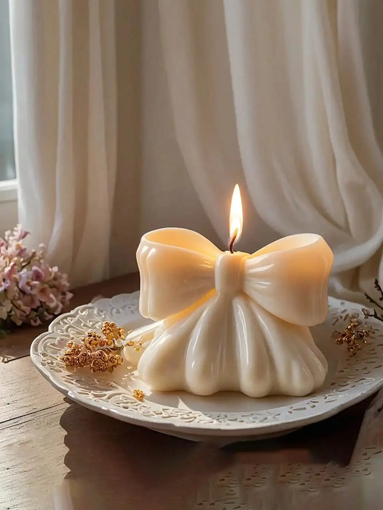 Bow Scented Candle 3D Design Long-lasting Fragrance Suitable Home Qme WHITE