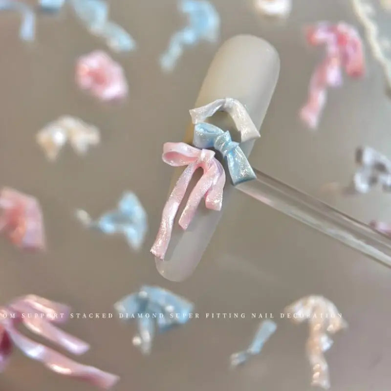 Bowknot Nail Art Decorations 3D Satin Light Charms Colorful Ribbon Qme