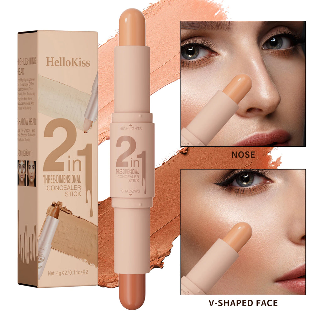 Double-ended dual-purpose high-light trimming stick, three-dimensional contour, nose shadow, facial shape, brighten and trimming Qme