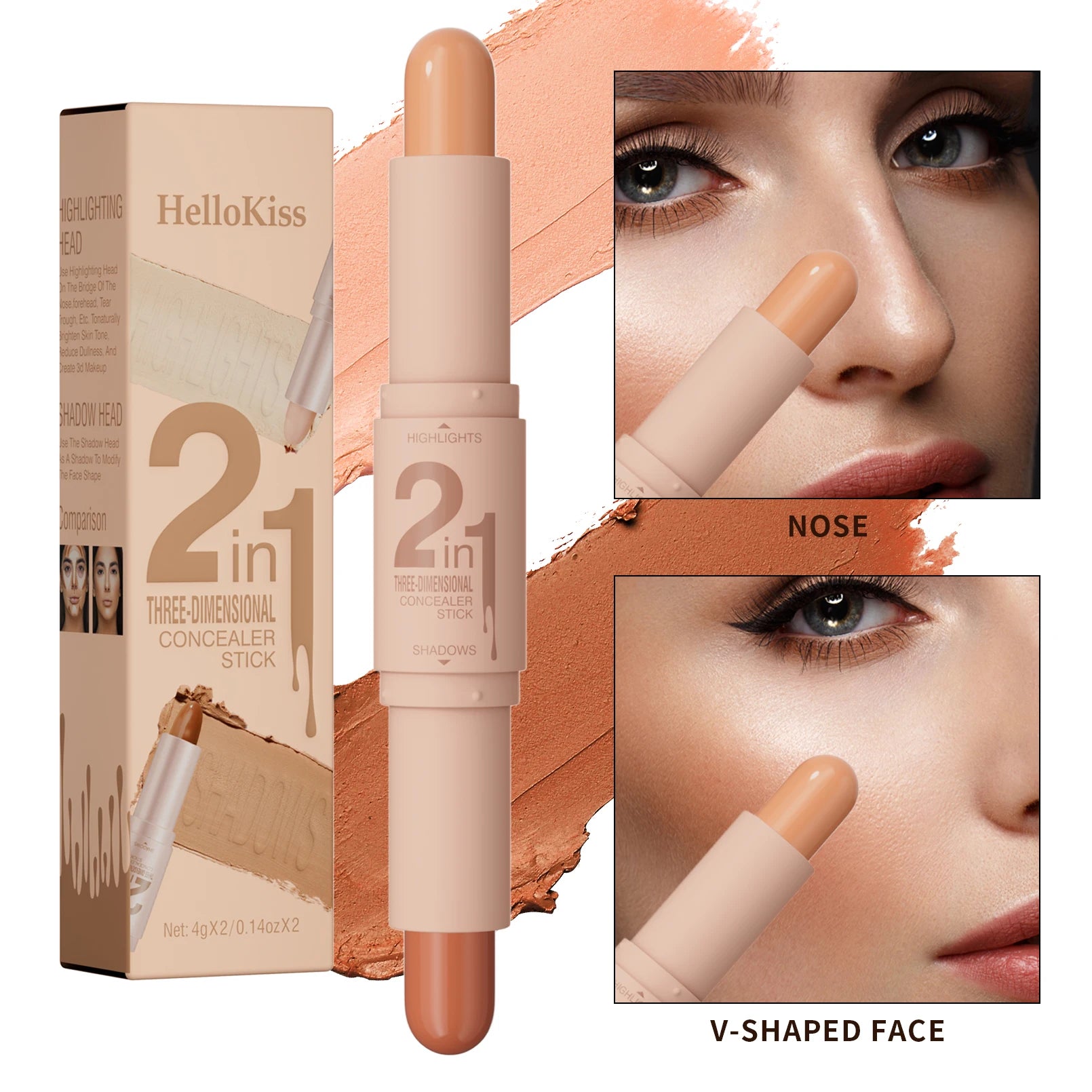 Double-ended dual-purpose high-light trimming stick, three-dimensional contour, nose shadow, facial shape, brighten and trimming Qme