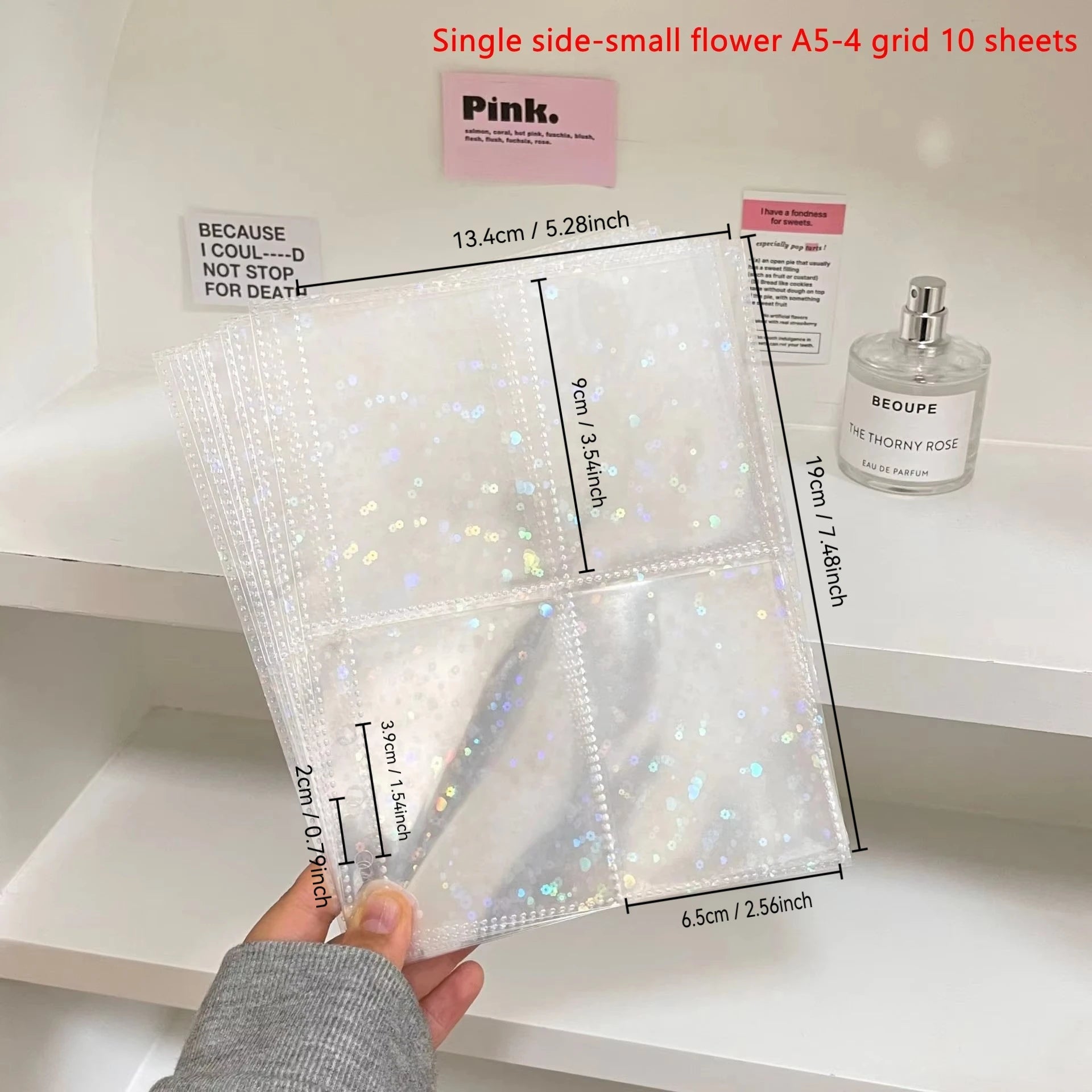 10Pcs/set Pockets Grids Photo Album A5 Inner Page Photocard Binder Photo Sleeve 6 Ring Refill Inner Page Photocard Kpop Qme Flower A5-4 grid