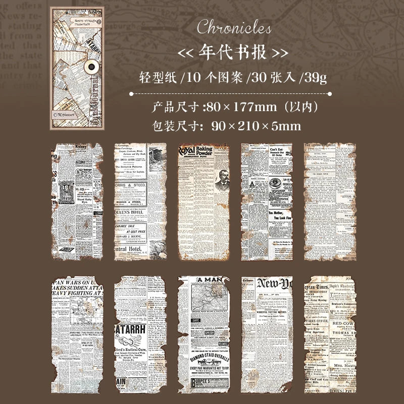 30 pcs Vintage old book pages Hand Account material paper Diy Junk Journal Decorative Scrapbooking Background paper Qme 3