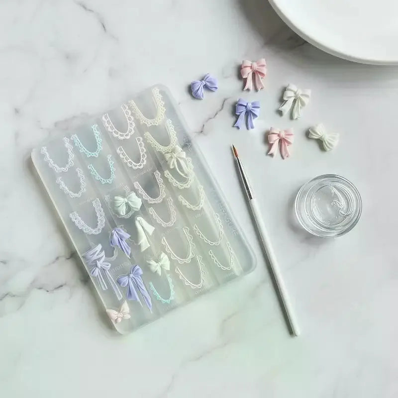 Silicone 3D Bow Lace Chain Nail Mold Durable DIY Resin Charm Making Qme