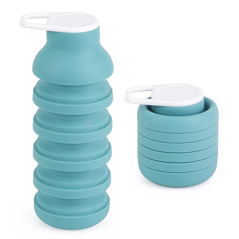 Silicone Collapsible Outdoor Travel Sports Water Bottle Qme SKY BLUE