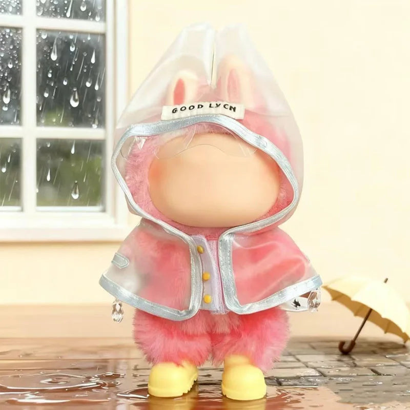 Labubu doll clothing fashion transparent raincoat, suitable for 15-17cm doll outfit, easy to wear (dolls and shoes not included) Qme