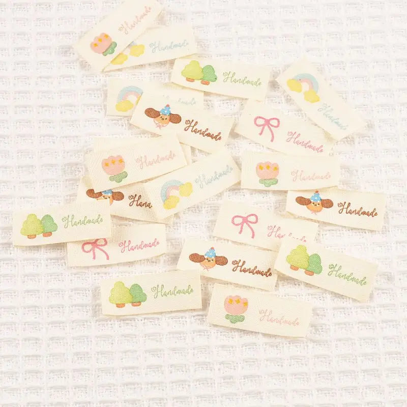 50pcs 16×40mm Mixed cartoon pattern cotton Labels Sewing Handmade Label For Clothing Shoes Bags Garment cp3809 Qme