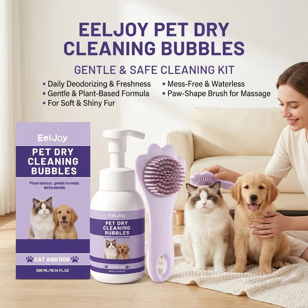 Pet Dry Cleaning Bubble Shampoo Kit Removing Stains Soothing Hair Eliminate Odor Long-Lasting Fragrance Dogs & Cats Foam Shampoo Qme