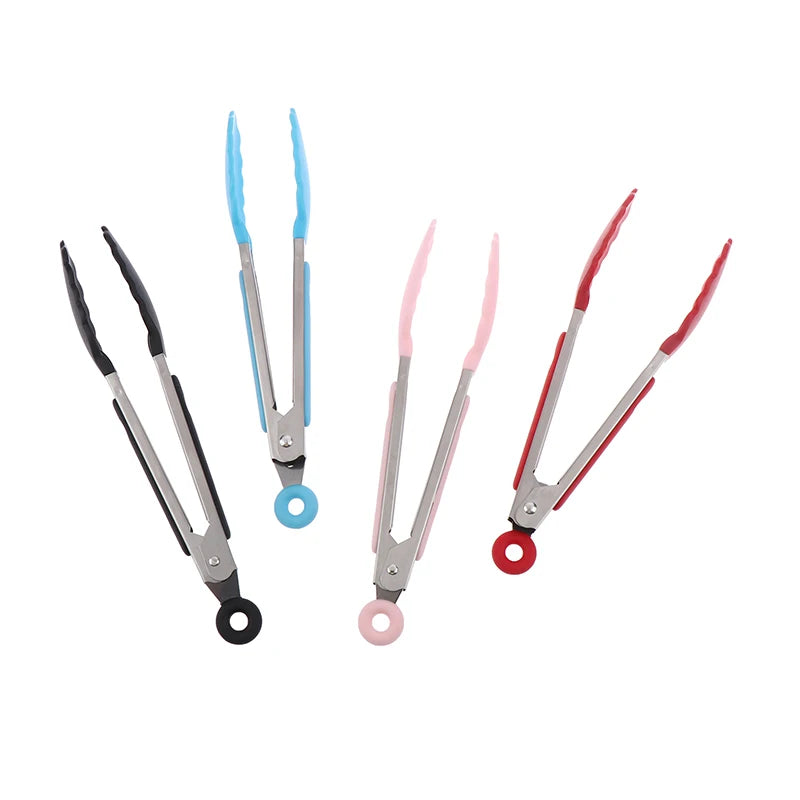 Stainless Steel Food Clip BBQ Grill Steak Non-slip Handle Bread Tong Qme
