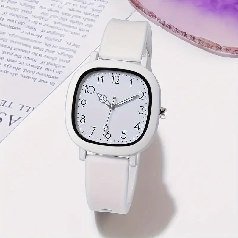 Candy Color Square Women Watch Casual Silicone Band Quartz Wristwatch 10 Colors Fashion Ladies Sports Clock Reloj Mujer No Box Qme WHITE