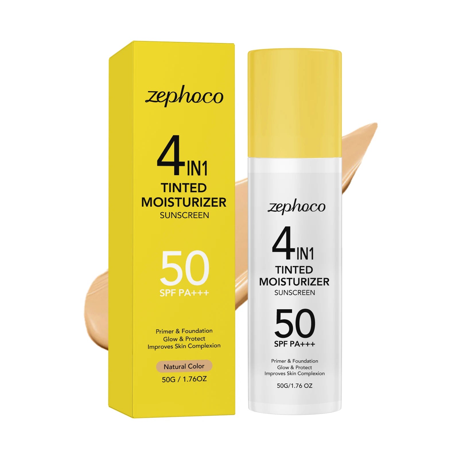zephoco Tinted Moisturizer Sunscreen Spf 50 Anti UV Improve Skin Tone Full Coverage Foundation Base Makeup Moisturizing Sunblock Qme Natural Color