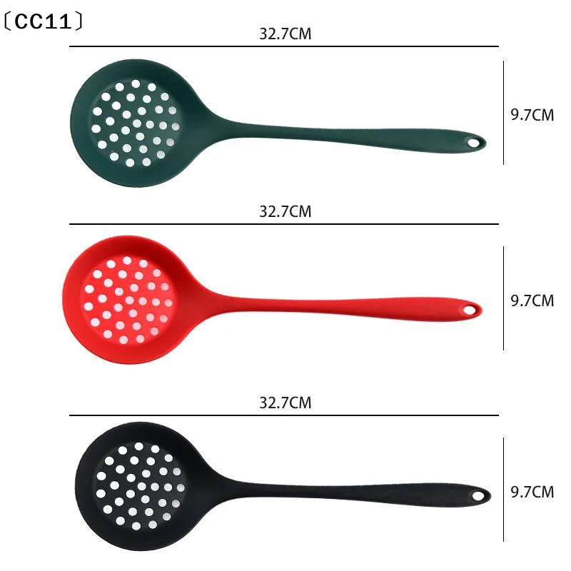 Silicone Strainer Non-stick Pan Spoon Ladle Slotted Cooking Utensil Qme
