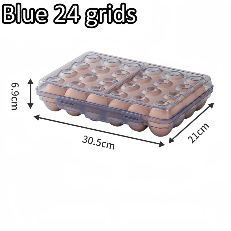 1pc Portable 6/15/24 Grid Egg Storage Box with Lid Durable Plastic Egg Storage Box Anti-collision Space-saving Egg Tray Qme Blue 24 grids
