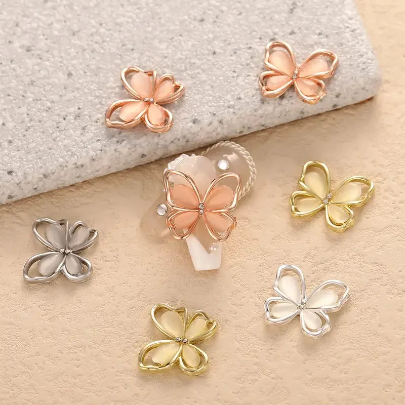 3D Hollow Alloy Rhinestone Butterfly Nail Art Jewelry Luxury Glitter Qme