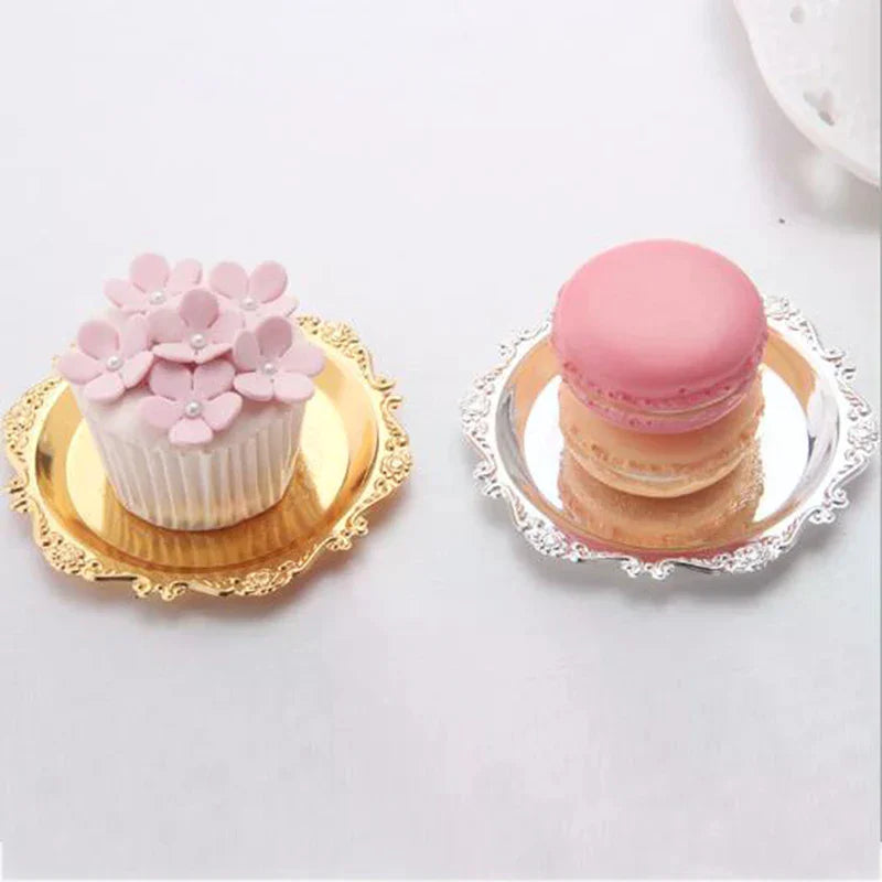 Silver Golden Iron Tray Glossy Plate Decoration Ornaments Buffet Qme