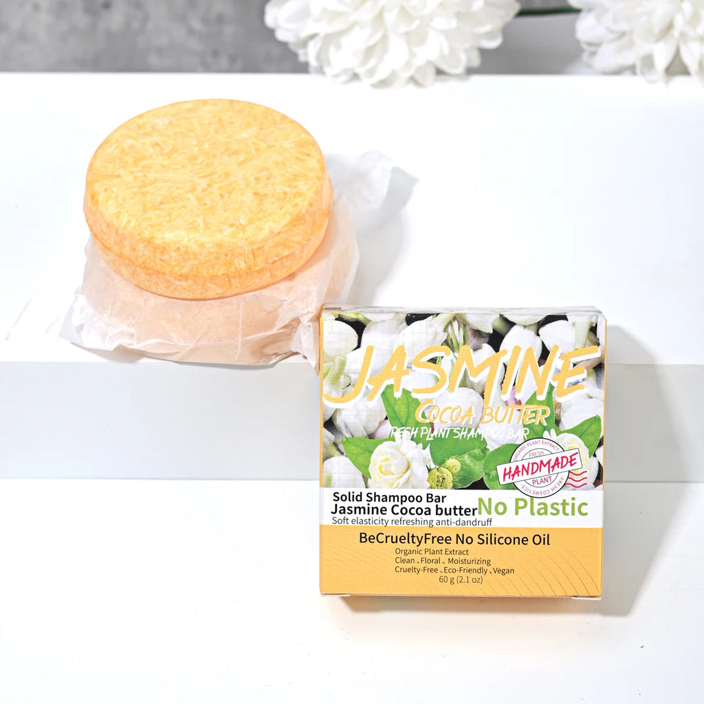 Jasmine Scented Handmade Shampoo Solid Stick Plant Essential Oil Soap Qme