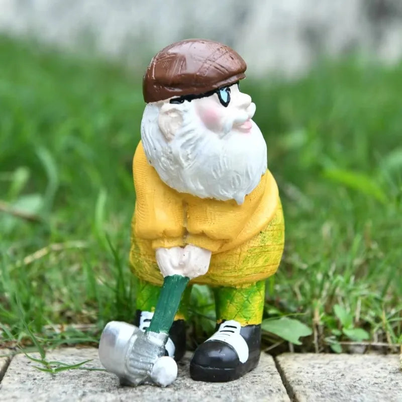 Dwarf Garden Statue Golf Elderly Resin Ornament Outdoor Decor Lawn Qme