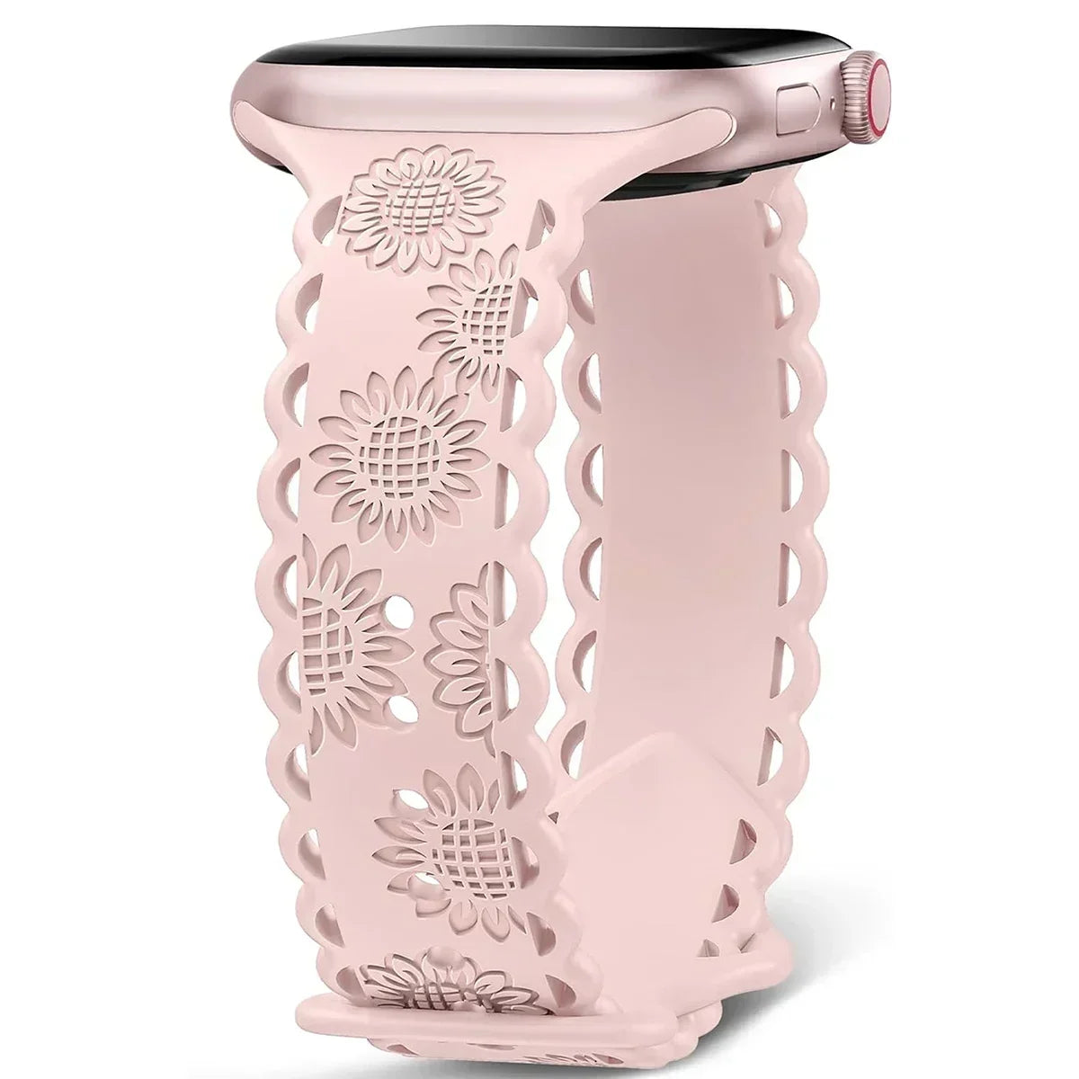 Engraved Floral Strap for Apple Watch Ultra2 49mm 45 44 42 41 40mm 38mm Silicone Band for IWatch Series 9/8/7/6/5/4/3/2/SE Ultra Qme Pink 42mm 44mm 45mm 49mm
