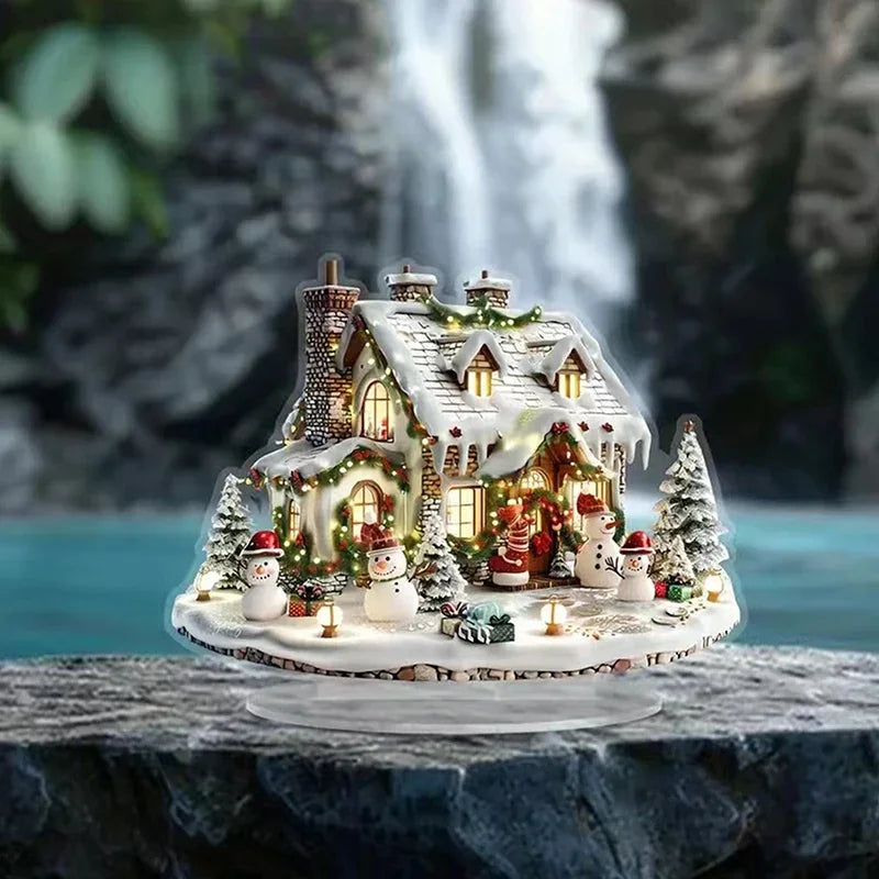 2D Flat Acrylic Christmas Desk Decor Base Snowman House Rotating Qme