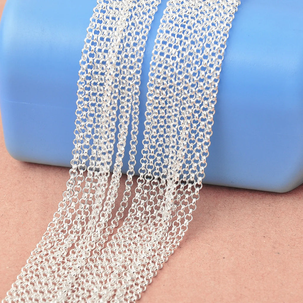10PCS Wholesale Pure 925 Sterling Silver Color Charm Link Chain Necklace Jewelry with Strong Smooth Lobster Clasps 16-30 Inch Qme