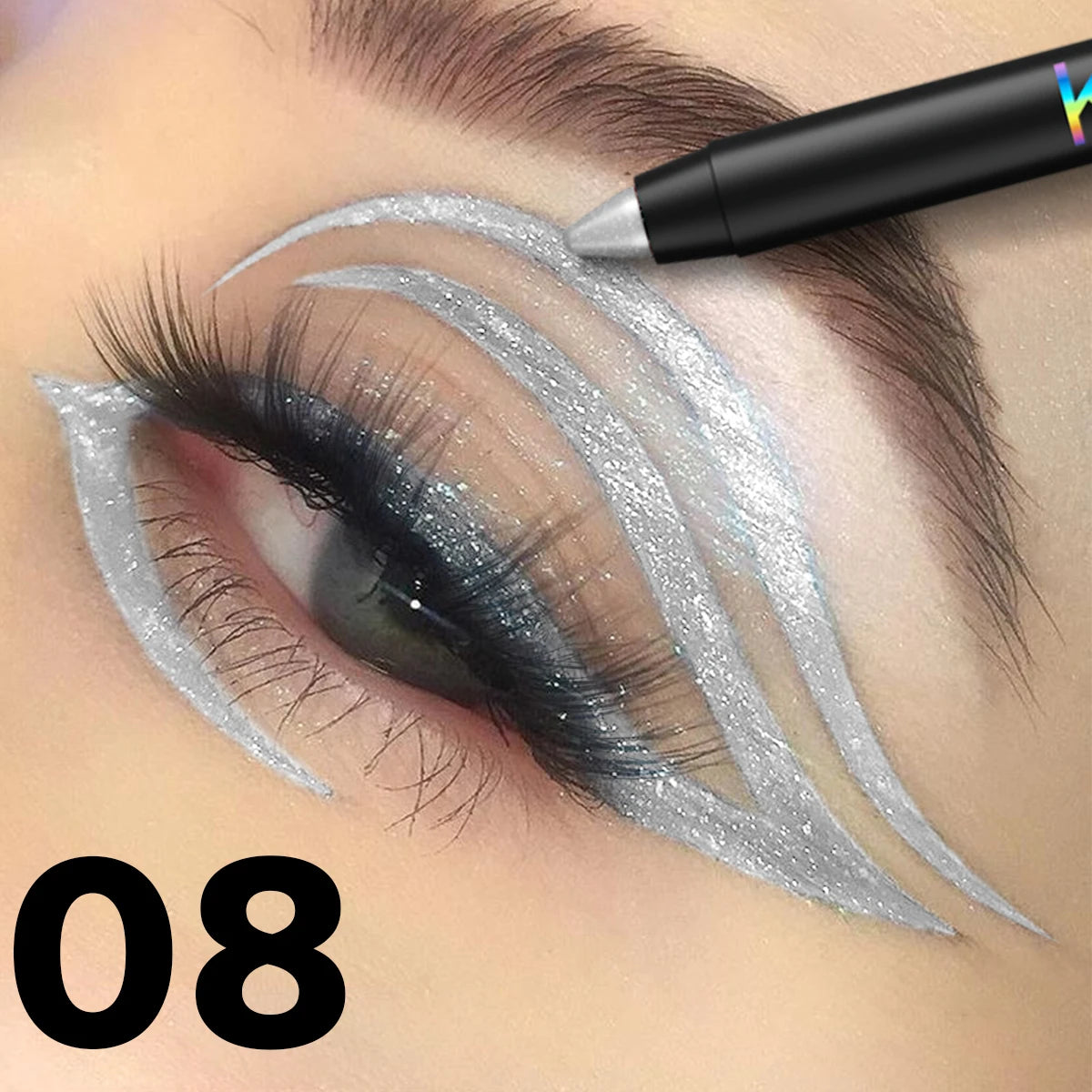 Colourful Eyeliner Pen Pigmented Pearly Glitter&shimmer Metallic Qme 08