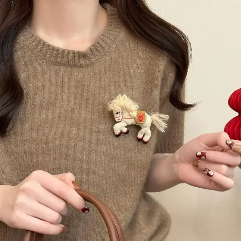 1Pcs Coat & Scarf Accessory Zodiac Year Charming Fabric Pony Brooch For Women Pin Corsage Pin Neck Pin Qme A8