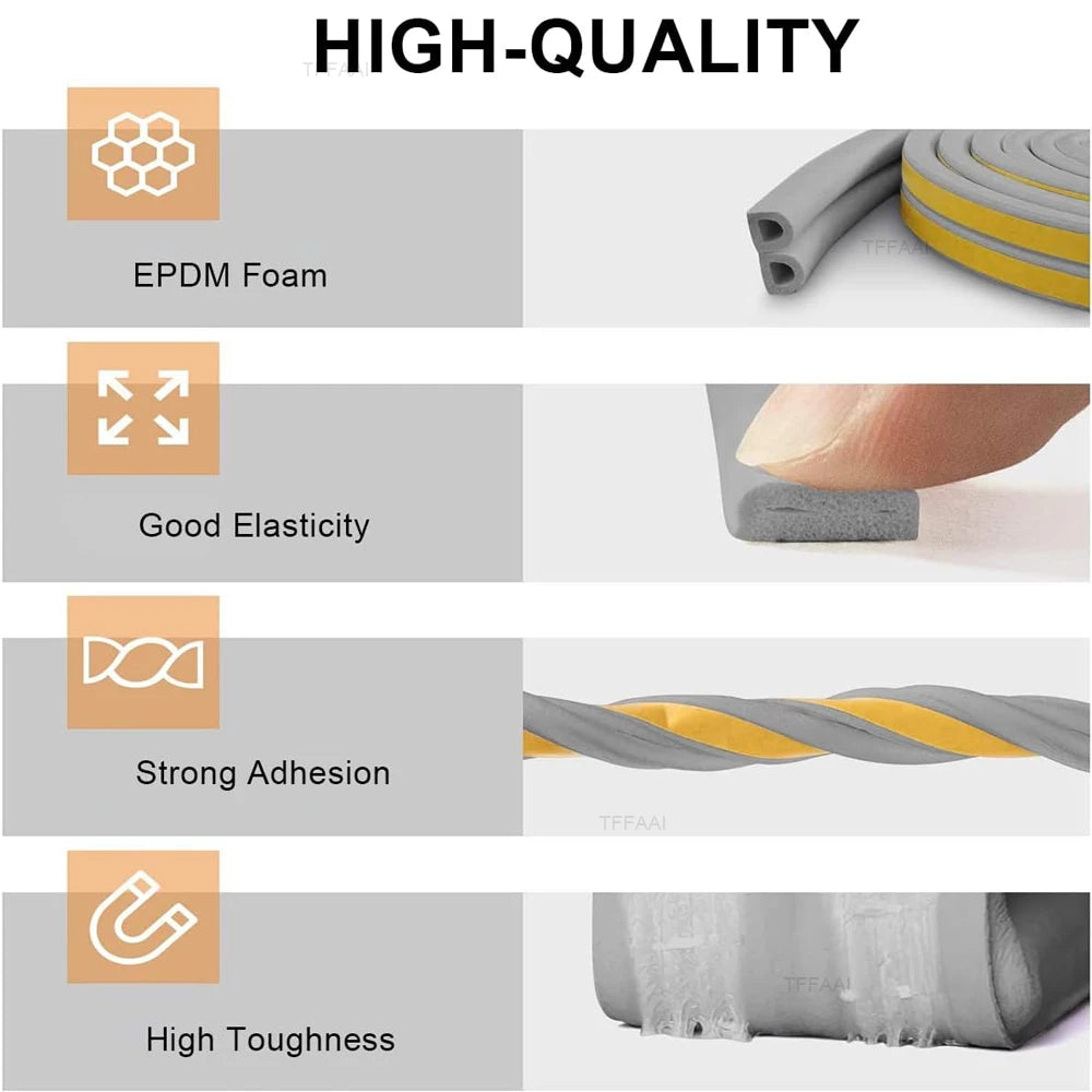 5M/10M Window Weather Strip DIEP Self-adhesive Acoustic Rubber Foam Seal Strip Tape Windproof Insulation Door Weatherstripping Qme