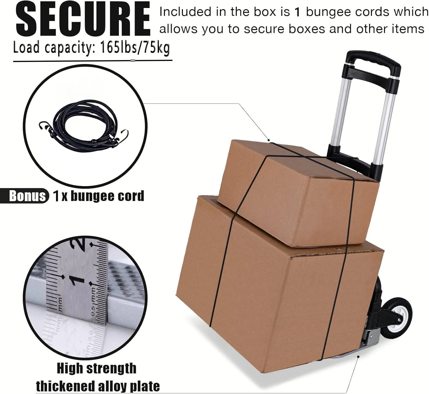 Folding Hand Truck, Heavy Duty Luggage Cart, Lightweight Portable Aluminum Luggage Cart with Telescoping Handle 165 lbs Capacity Qme