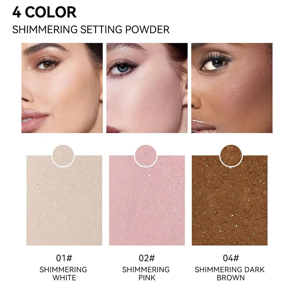 MLSMILE Shimmer Glitter Loose Setting Powder Oil Control Hide Pore Lasting Concealer Face Powder Pearlescent Matte Face Makeup Qme